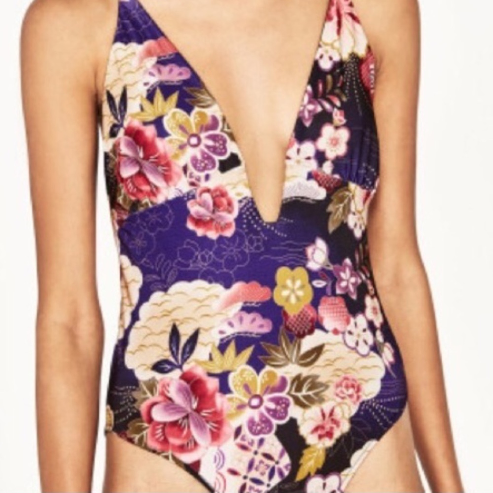 Zara one piece purple floral bathing suit